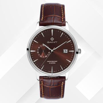 Ρολόι Gant East Hill G165006 με καφέ δερμάτινο λουράκι και καφέ καντράν διαμέτρου 43mm.